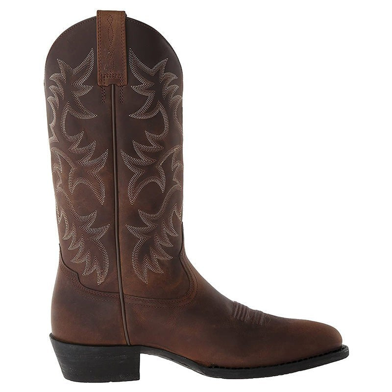 Brauner Cowboystiefel im Profil mit klassischer Western-Stickerei