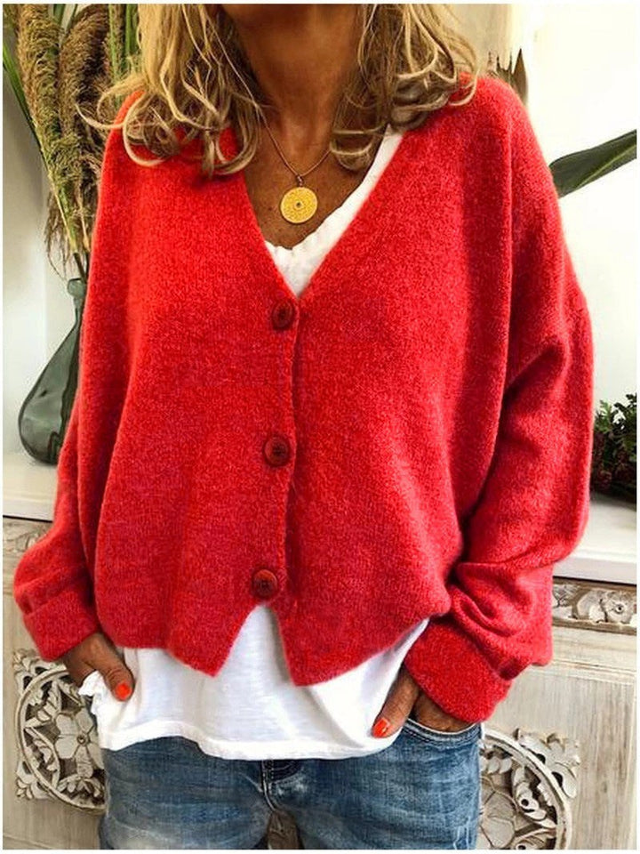 Rote Strickjacke mit Knopfleiste und lockerem Oversize-Schnitt