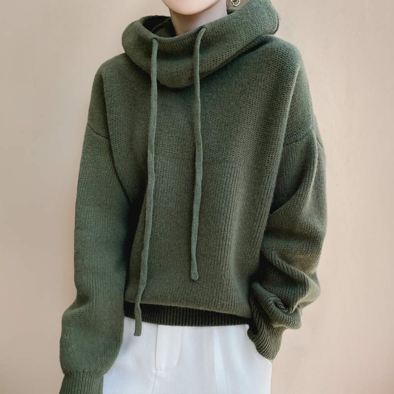 Khakigrüner Strickpullover mit Schalkragen im lässigen Oversize-Schnitt