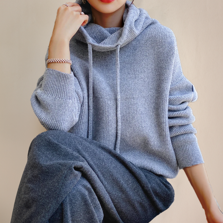 Grauer Oversize Strickpullover mit Schalkragen im Alltagslook