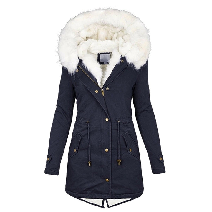 Dunkelblauer Parka mit flauschiger Fellkapuze und Bündchen