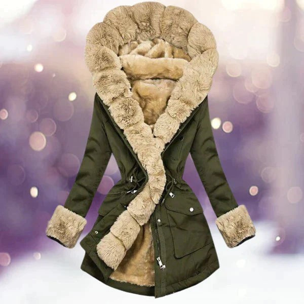 Winterparka in Olivgrün mit flauschigem Fellkragen und warmem Innenfutter