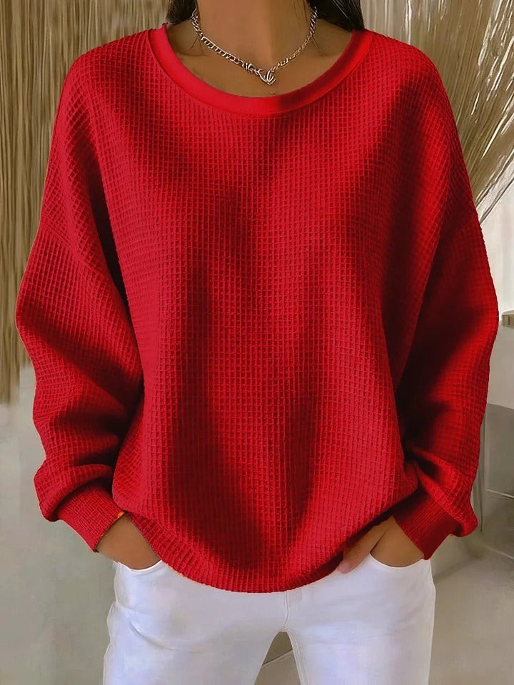 Roter Strickpullover mit Waffelmuster und lockerem Schnitt