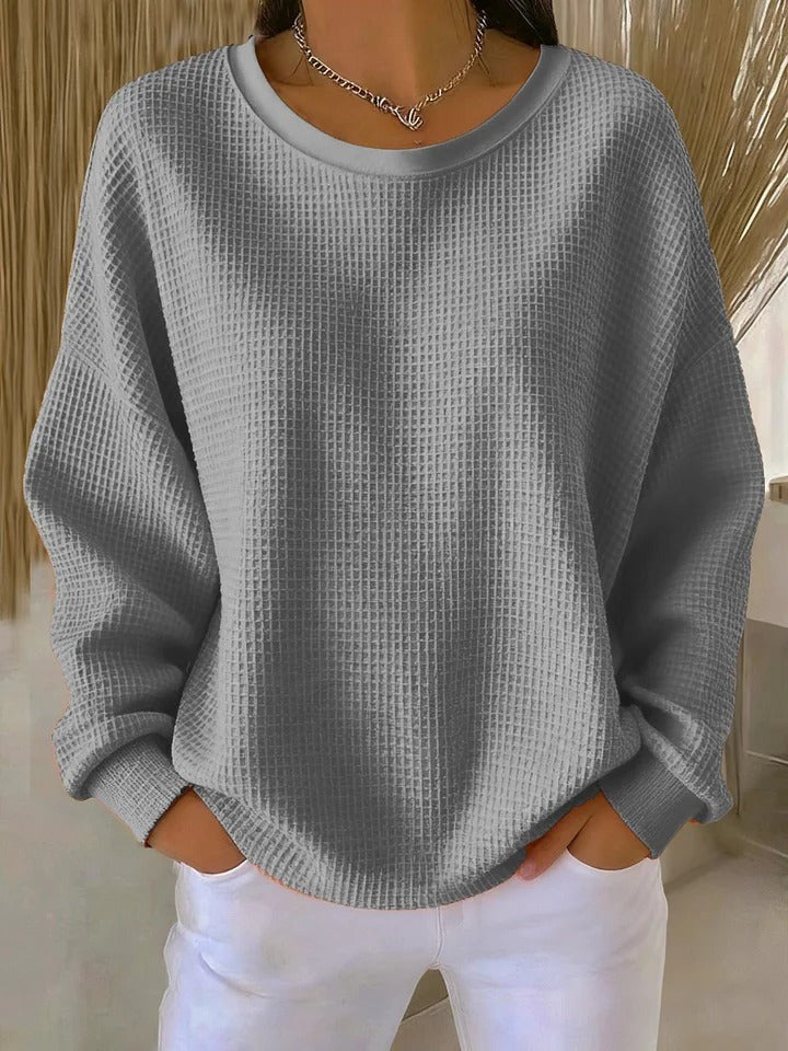 Grauer Oversize-Pullover aus Waffelstrick mit langen Ärmeln