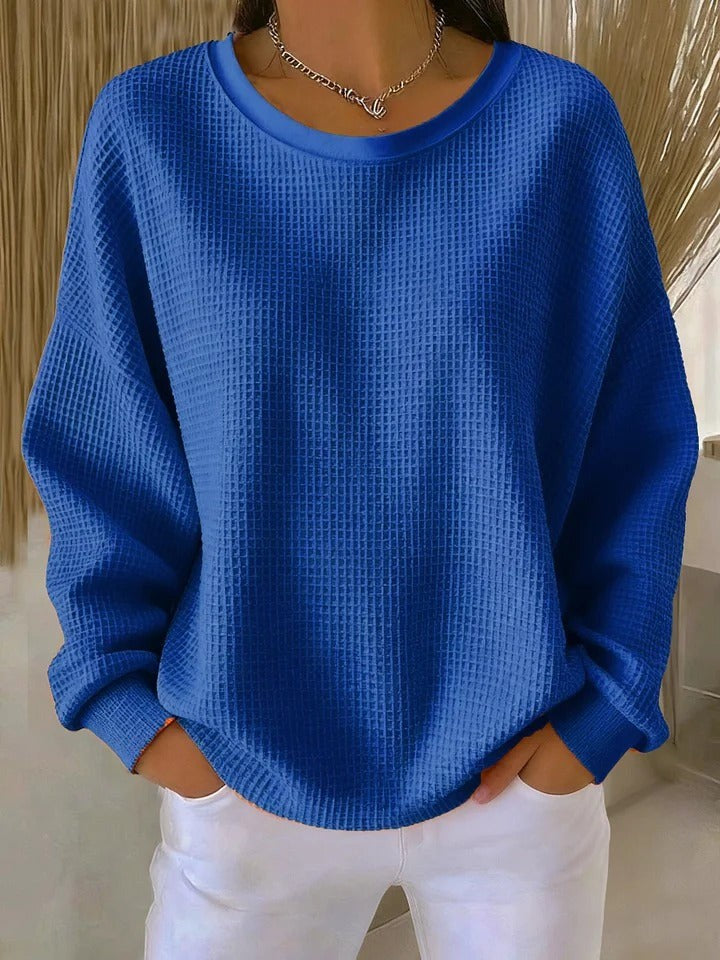Blauer Oversize-Pullover mit strukturiertem Waffelstrick
