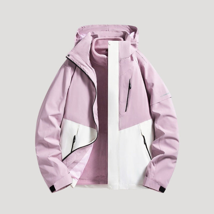 Zweifarbige Regenjacke in Rosa und Weiß mit abnehmbarer Kapuze