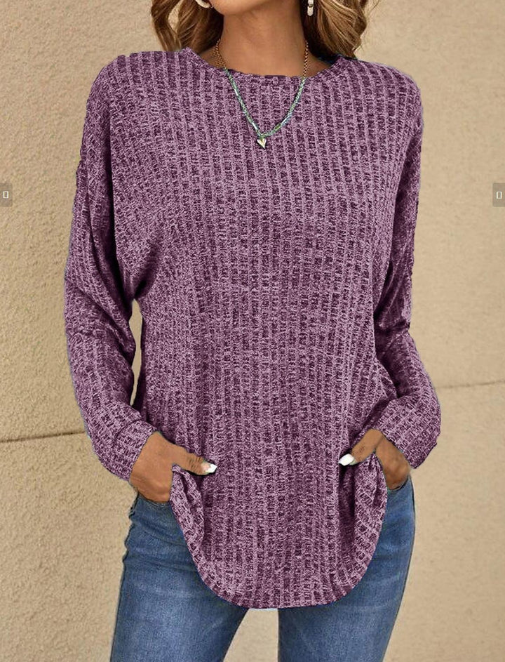 Violettes meliertes Oversize-Shirt aus Rippstrick mit Rundhalsausschnitt