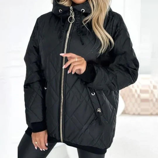 Damen Winterjacke schwarz mit Rautensteppung und Kontrastbündchen