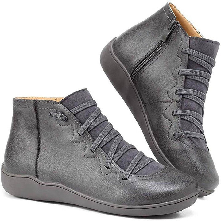 Graue Stiefeletten mit Schnürdetail und seitlichem Reißverschluss