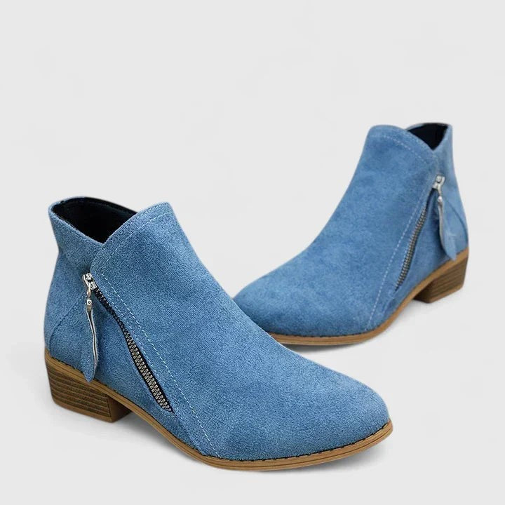 Blaue Ankle Boots im Wildleder-Look mit Kontrastnähten und Reißverschluss