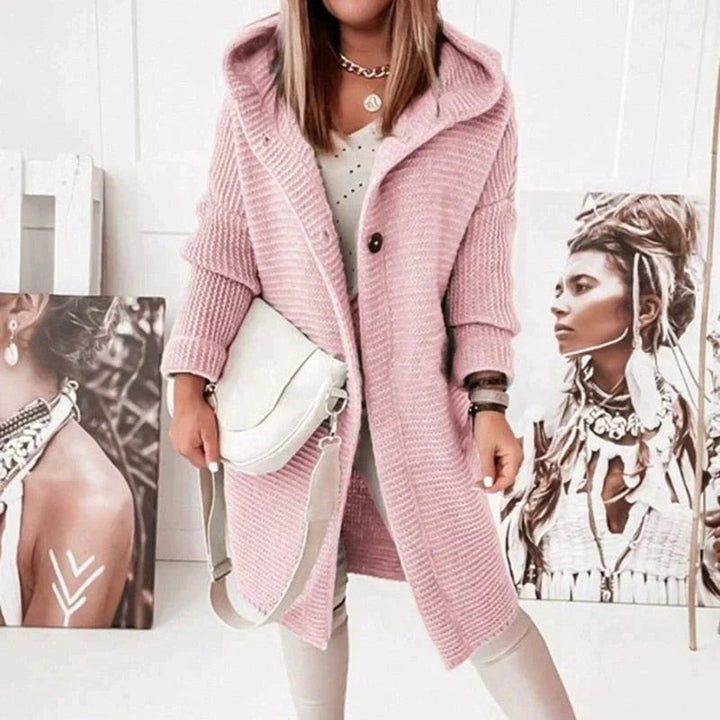 Oversize Cardigan mit Kapuze in Rosa, Grobstrickoptik