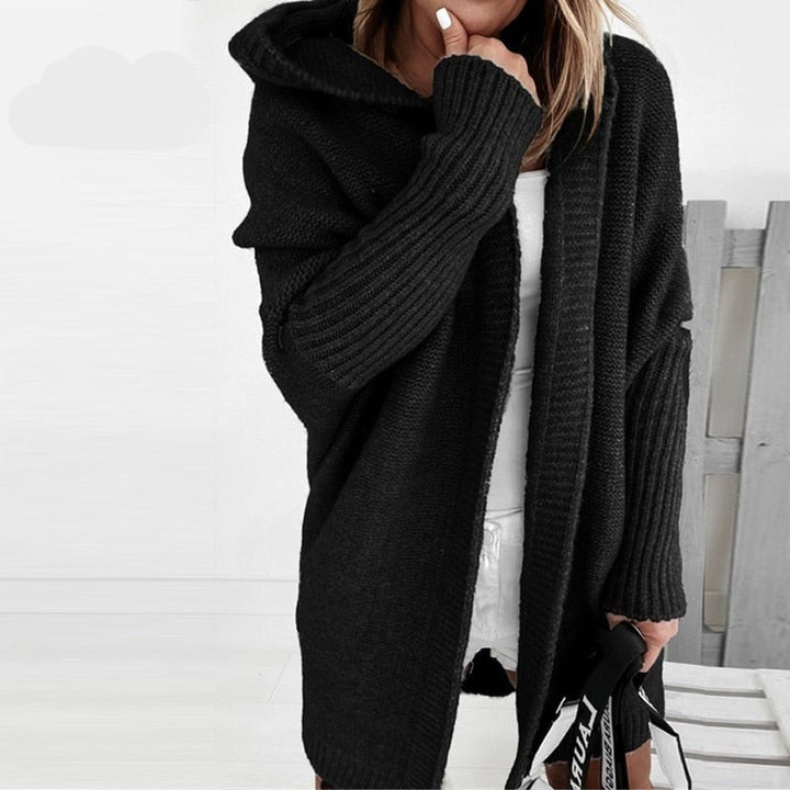Schwarze Strickjacke mit Kapuze im lässigen Oversize-Look