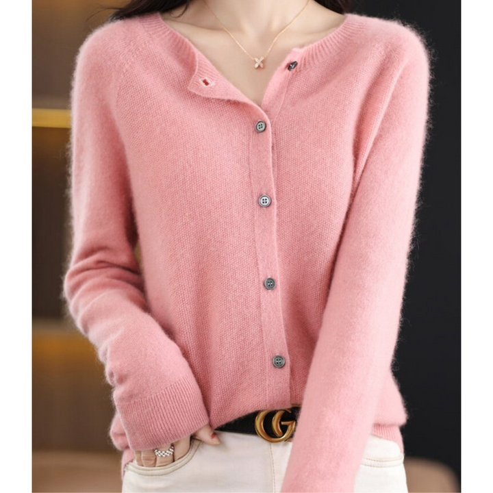 Charlotte | Damen Strickjacke mit Rundhalsausschnitt Knopfleiste Gerippten Bündchen Taillierter Schnitt - image 2