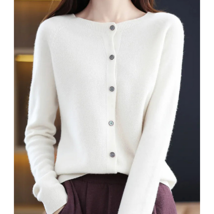 Charlotte | Damen Strickjacke mit Rundhalsausschnitt Knopfleiste Gerippten Bündchen Taillierter Schnitt - image 5