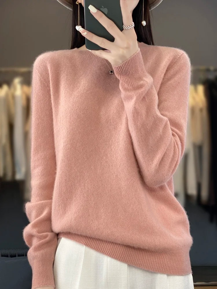 Altrosa Strickpullover mit Rundhalsausschnitt in eleganter Basic-Optik