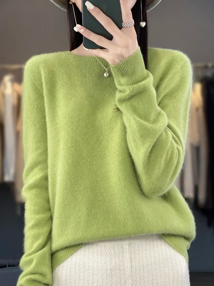 Olivgrüner Strickpullover mit Rundhalsausschnitt und lockerer Passform
