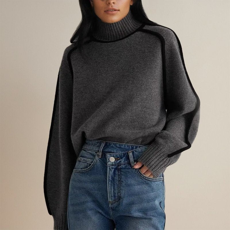 Anthrazitgrauer Oversize-Pullover mit Rollkragen und Raglanärmeln