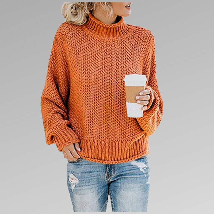 Oversize Strickpullover in Orange mit Stehkragen und weiten Ballonärmeln