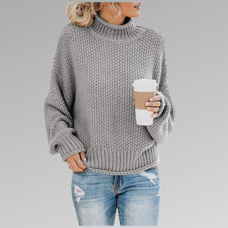Grauer Oversize Strickpullover mit Rollkragen und lockerer Passform