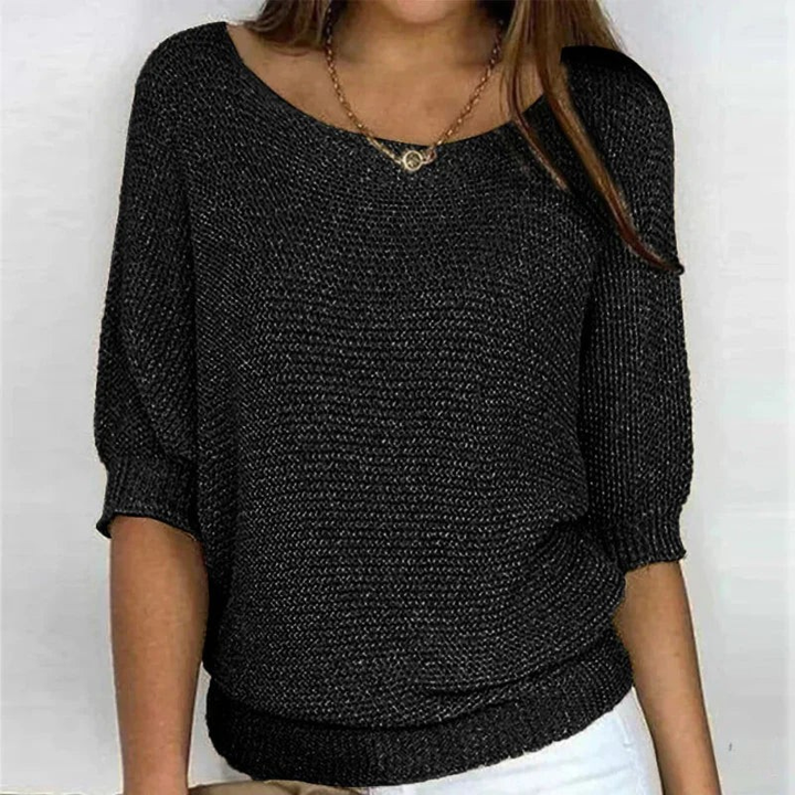 Schwarzer Strickpullover mit Fledermausärmeln und Strickbündchen