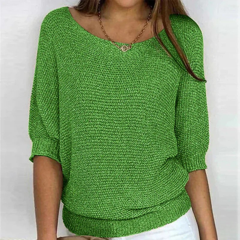 Grüner Oversize Pullover aus Strick mit weitem Ausschnitt