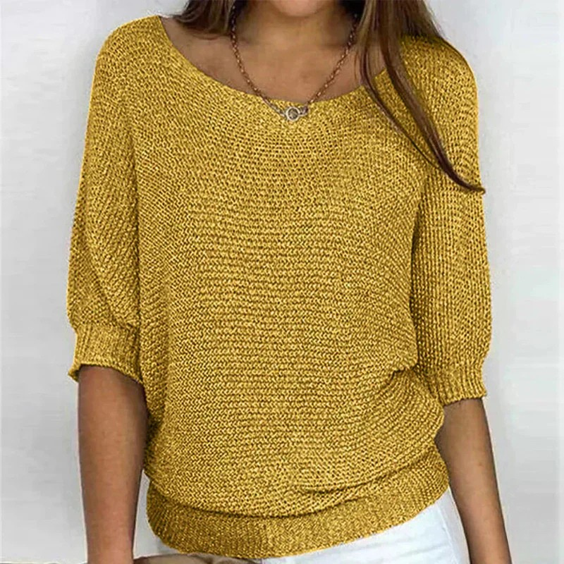 Senfgelber Oversize Strickpullover mit legerem Schulterausschnitt