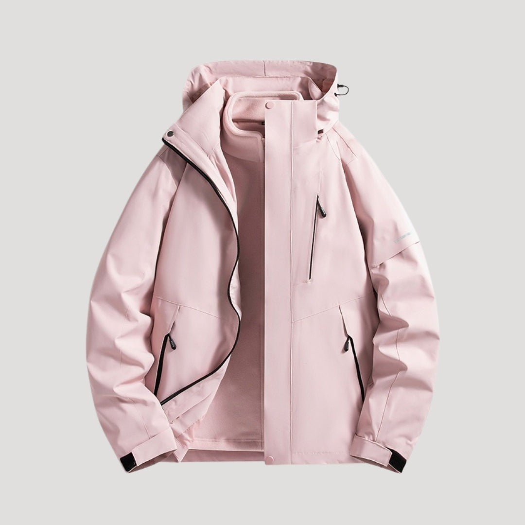 Rosa Outdoorjacke mit Kapuze und herausnehmbarem Fleece-Futter