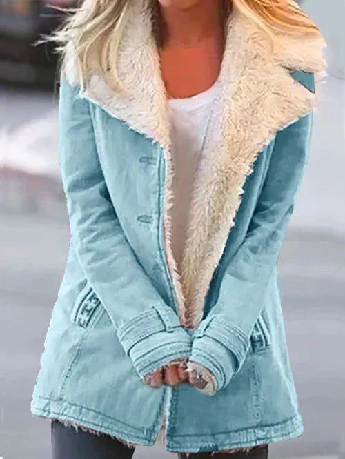 Mintgrüne Winterjacke mit flauschigem Kragen und Knopfverschluss