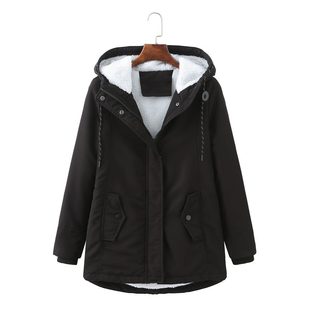 Schwarze Winterjacke mit Kapuze und kuscheligem Kunstfell-Futter