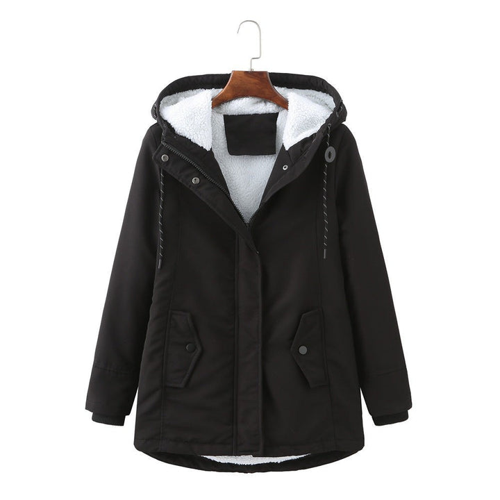 Schwarze Winterjacke mit Kapuze und kuscheligem Kunstfell-Futter