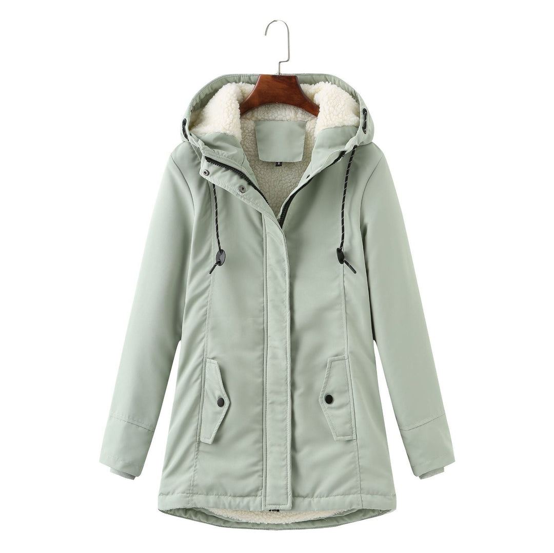 Mintgrüne Winterjacke mit Kapuze und weißem Teddyfutter