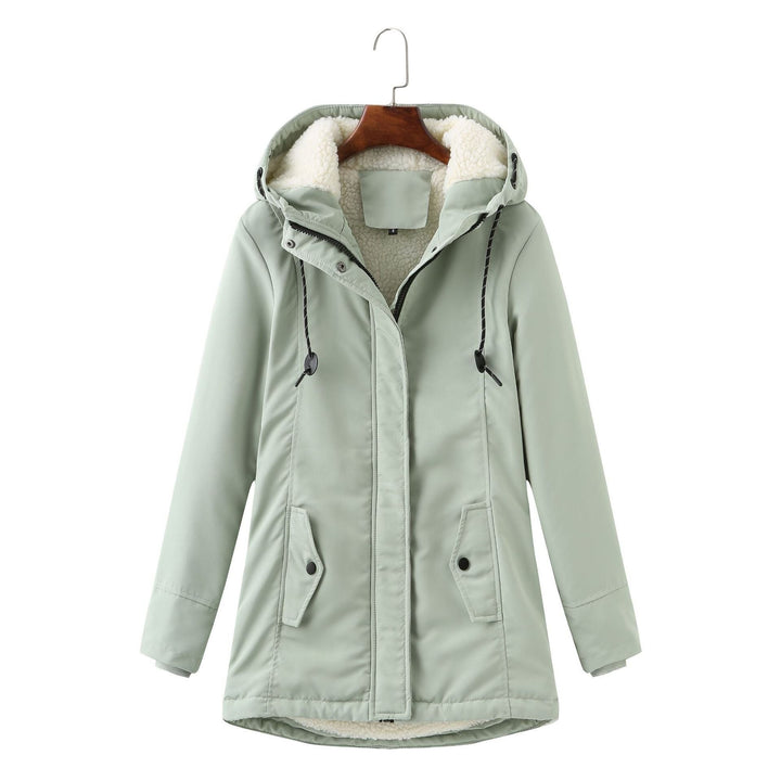 Mintgrüne Winterjacke mit Kapuze und weißem Teddyfutter