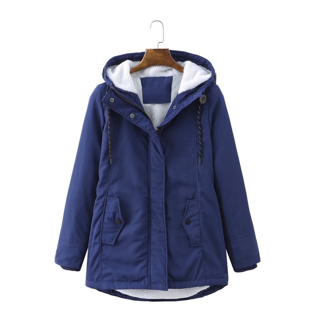 Marineblaue Parka-Jacke mit Kapuze und Rippbündchen