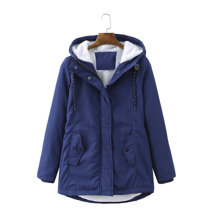 Marineblaue Parka-Jacke mit Kapuze und Rippbündchen