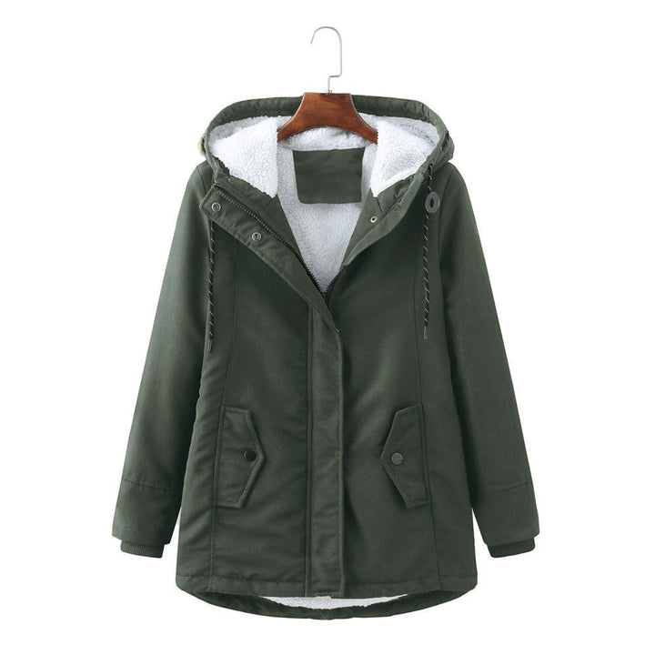 Olivgrüne Winterjacke mit Kapuze und warmem Kunstfell-Futter