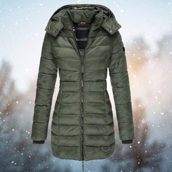Olivgrüne Steppjacke mit Kapuze und elastischen Ärmelbündchen