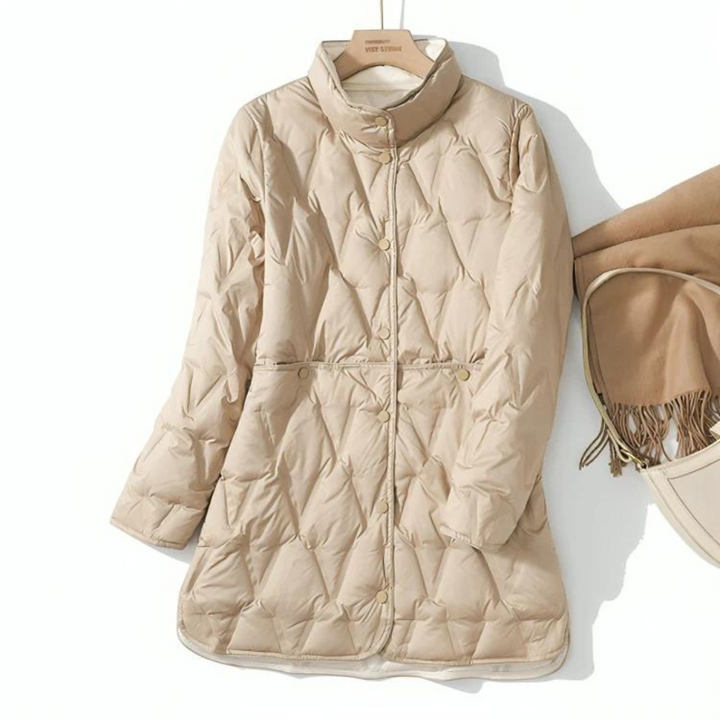 Beige Damen-Steppjacke mit Stehkragen und Taillenbund