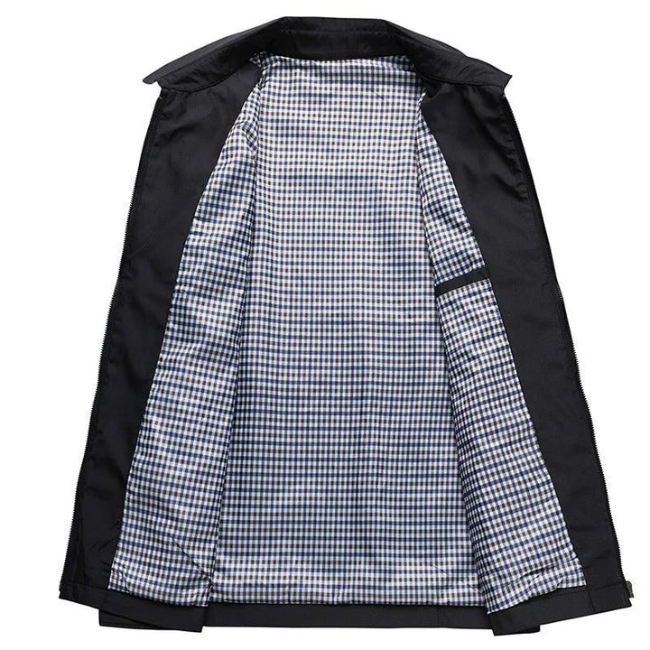 Schwarze Herren Übergangsjacke mit offenem Reißverschluss und kariertem Innenfutter