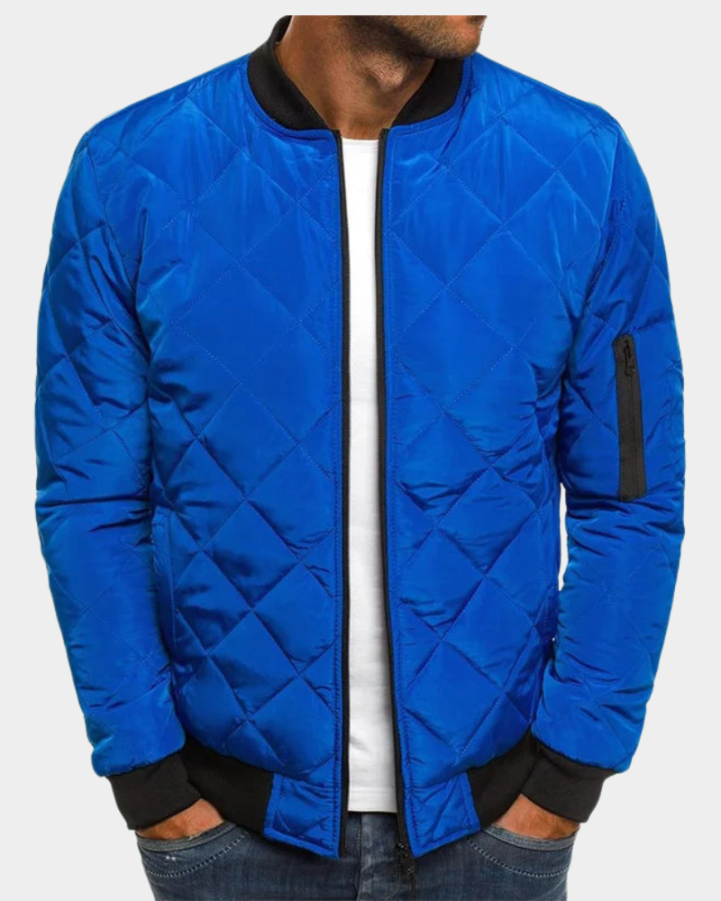 Blaue Steppjacke für Herren mit Strickkragen und Reißverschluss