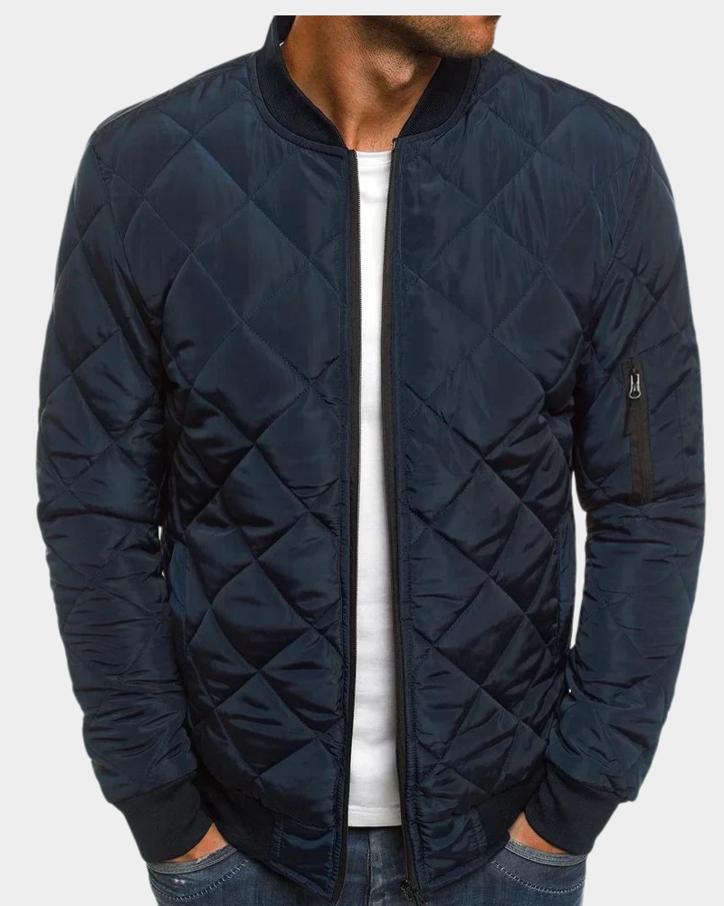 Dunkelblaue Herren Steppjacke mit Rautensteppung und Bündchen