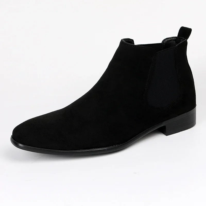 Chelsea Boots Herren schwarz Wildlederoptik knöchelhoch mit spitzer Zehenpartie