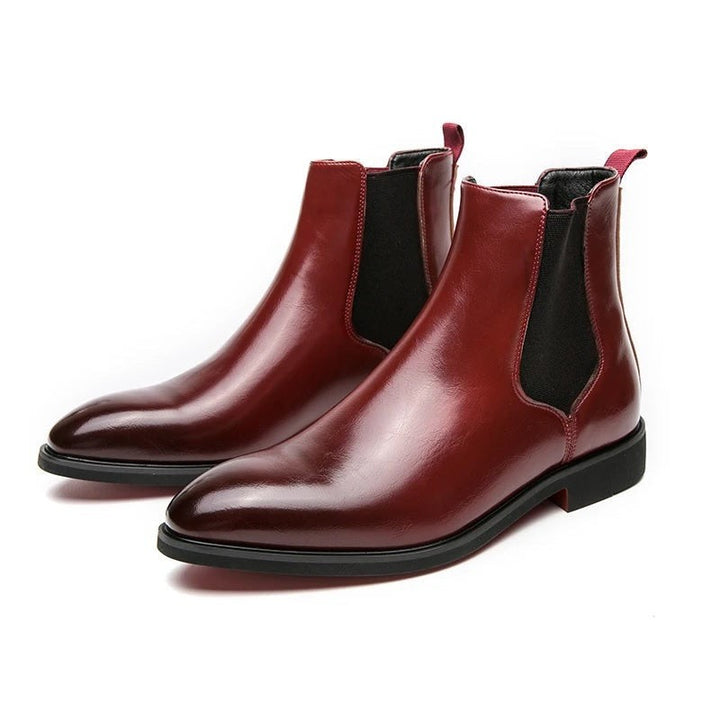 Bordeauxrote Chelsea Stiefeletten für Herren mit schwarzem Gummizug und schmaler Spitze