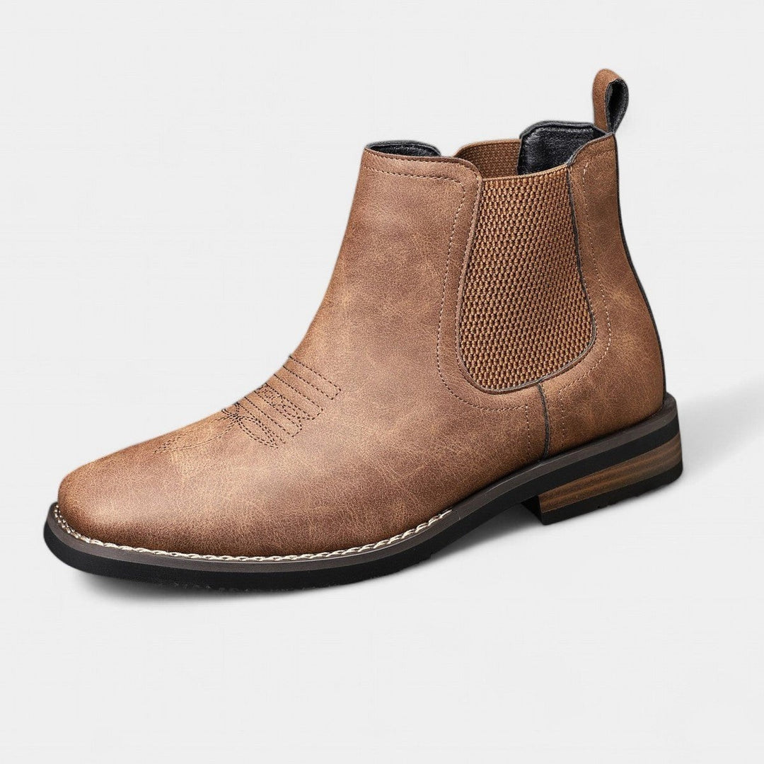 Braune Chelsea Boots mit Zierstichnaht und elastischem Seiteneinsatz