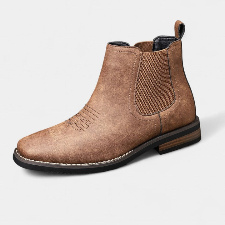 Braune Chelsea Boots mit Zierstichnaht und elastischem Seiteneinsatz