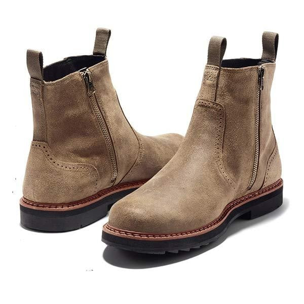 Braune Chelsea-Stiefeletten mit seitlichem Reißverschluss und Zugschlaufe