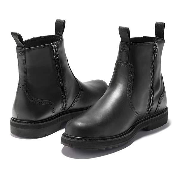 Schwarze Lederstiefeletten mit Reißverschluss und robuster Profilsohle