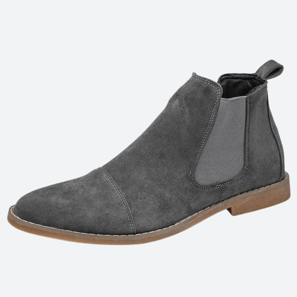 Graue Chelsea Boots mit Wildleder-Optik und heller Gummisohle