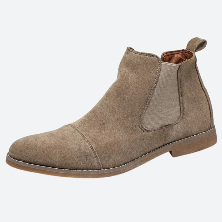 Beige Chelsea Boots Herren mit Zuglasche und Kontrastnähten