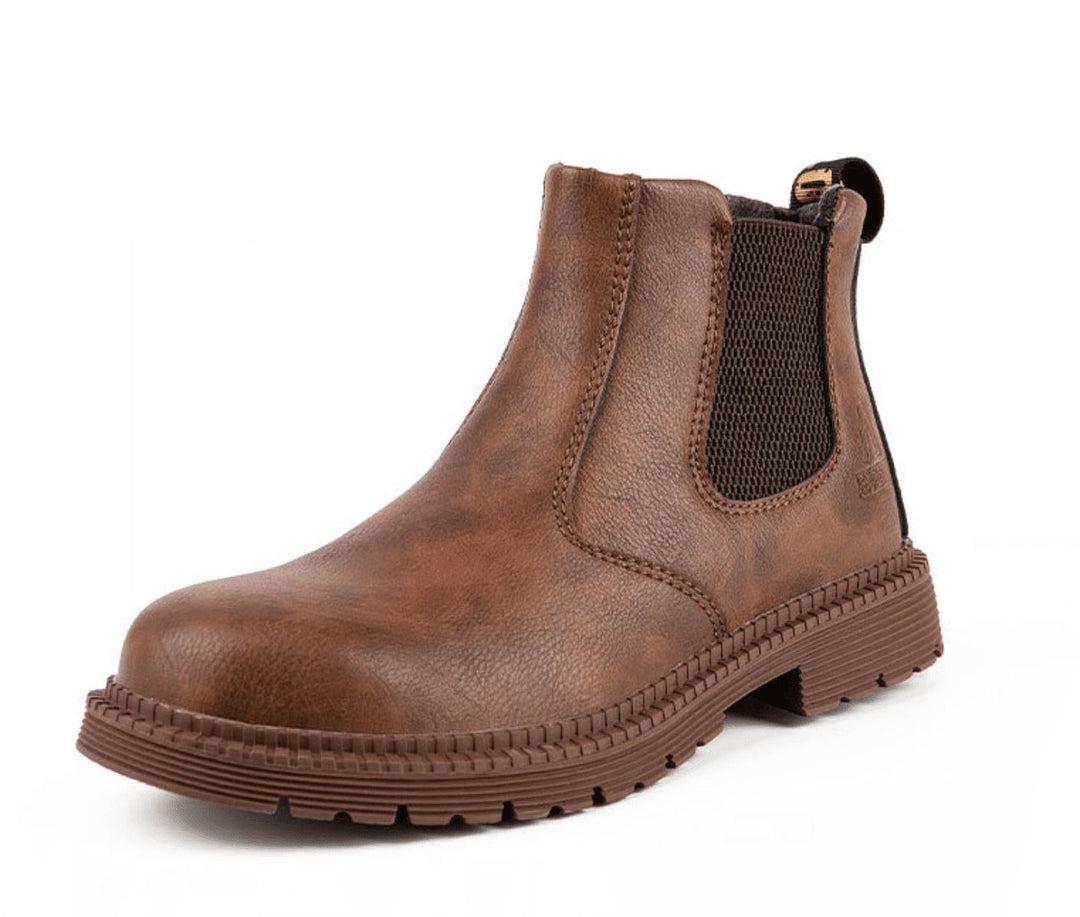 Braune Chelsea-Boots aus veganem Leder mit elastischen Seiteneinsätzen und profilierter Sohle