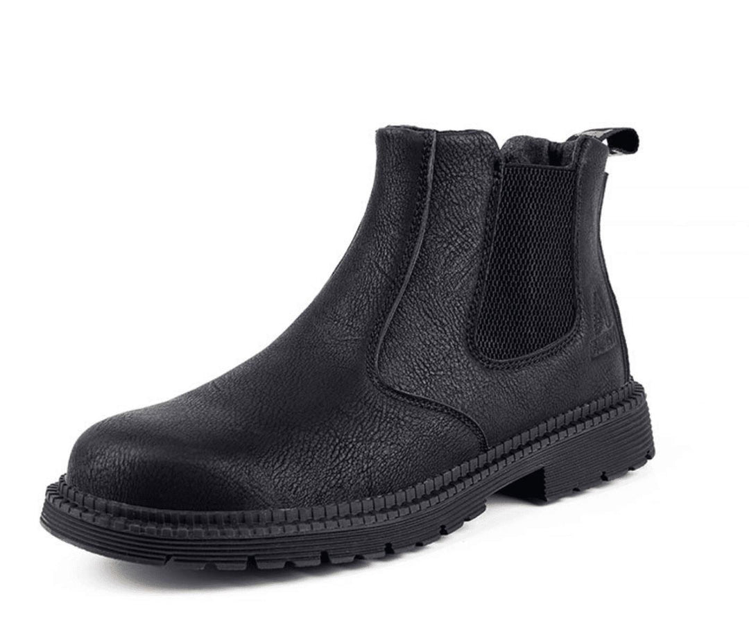 Schwarze Chelsea-Boots mit robuster Profilsohle und elastischen Einsätzen
